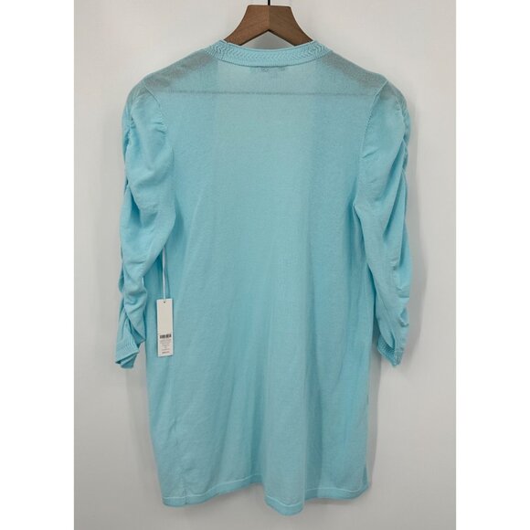 Chicos Rushed Sleeve Cardigan Women 0 Small Beach Aqua Sweater Sheer NWT - Picture 4 of 9